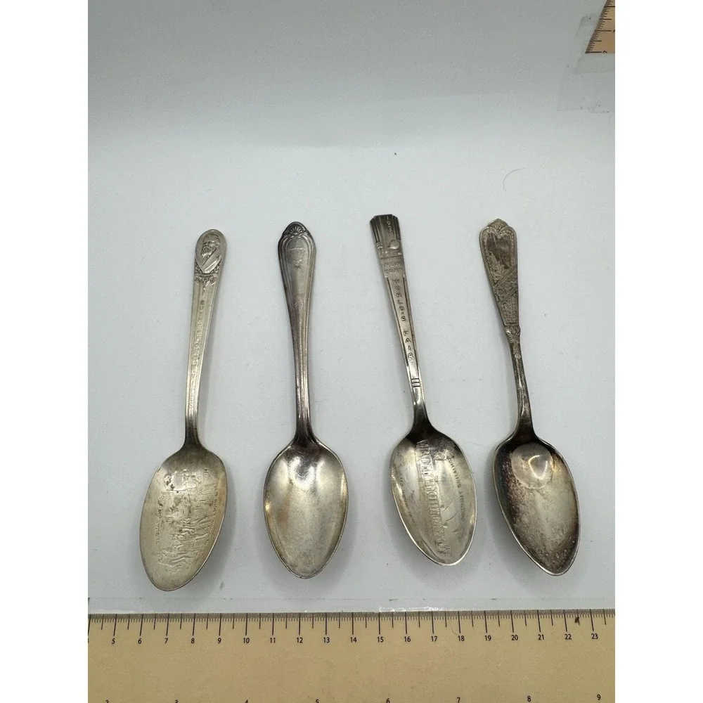 Vintage Souvenir Spoon Lot 4pc Thomas Edison 1939 NY Worlds Fair Wm Rogers Reed